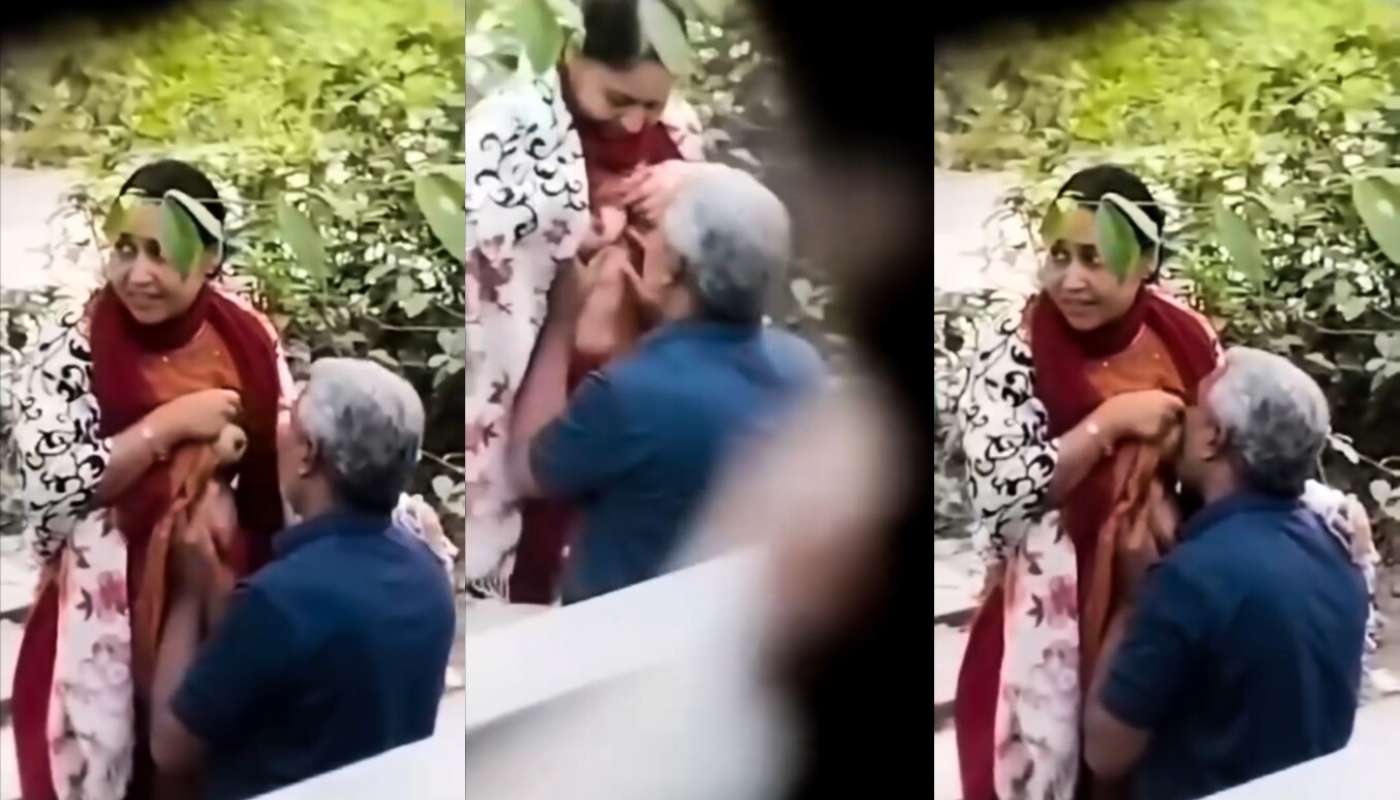 Desi Old Man Sucking Auntys Boobs in Park Secretly Captured