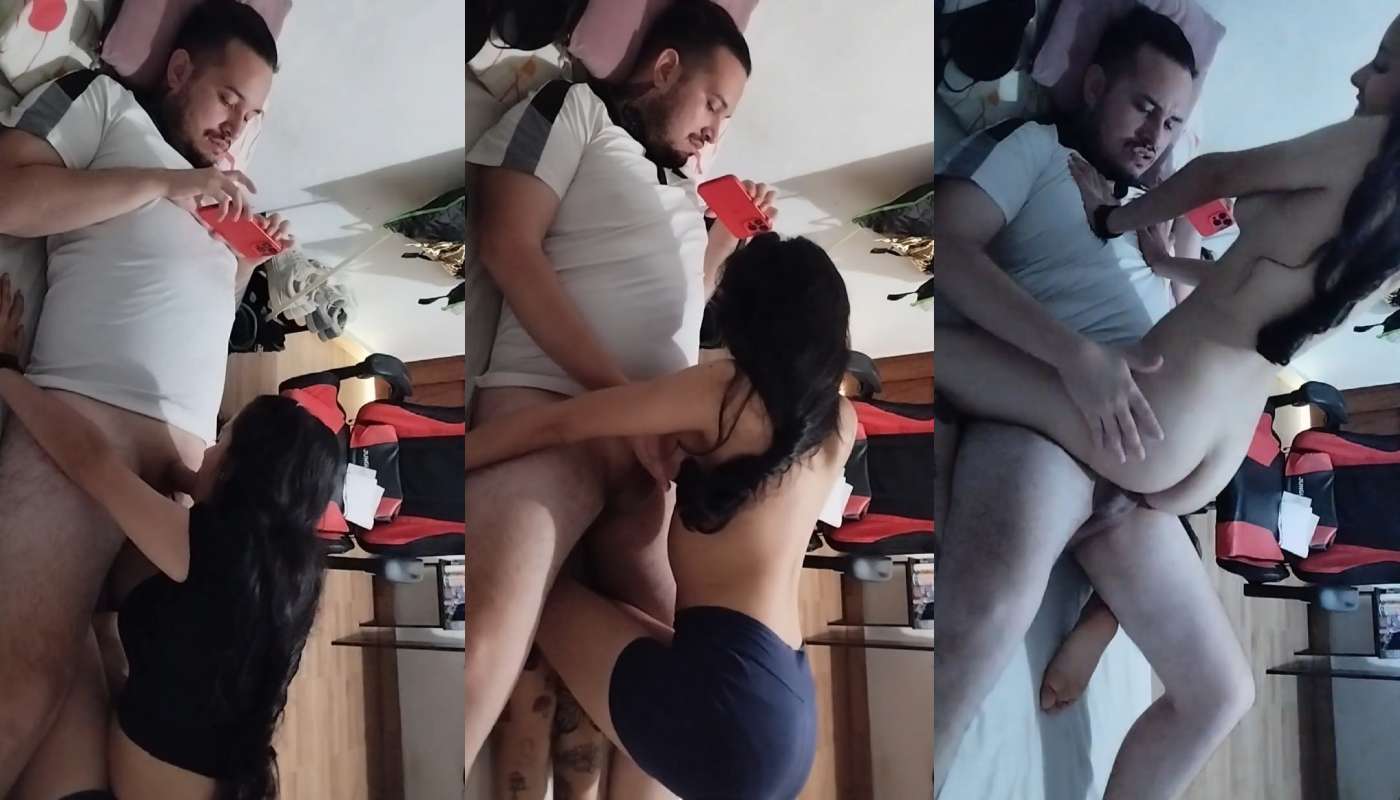 sexy girl is giving her boyfriend a blowjob